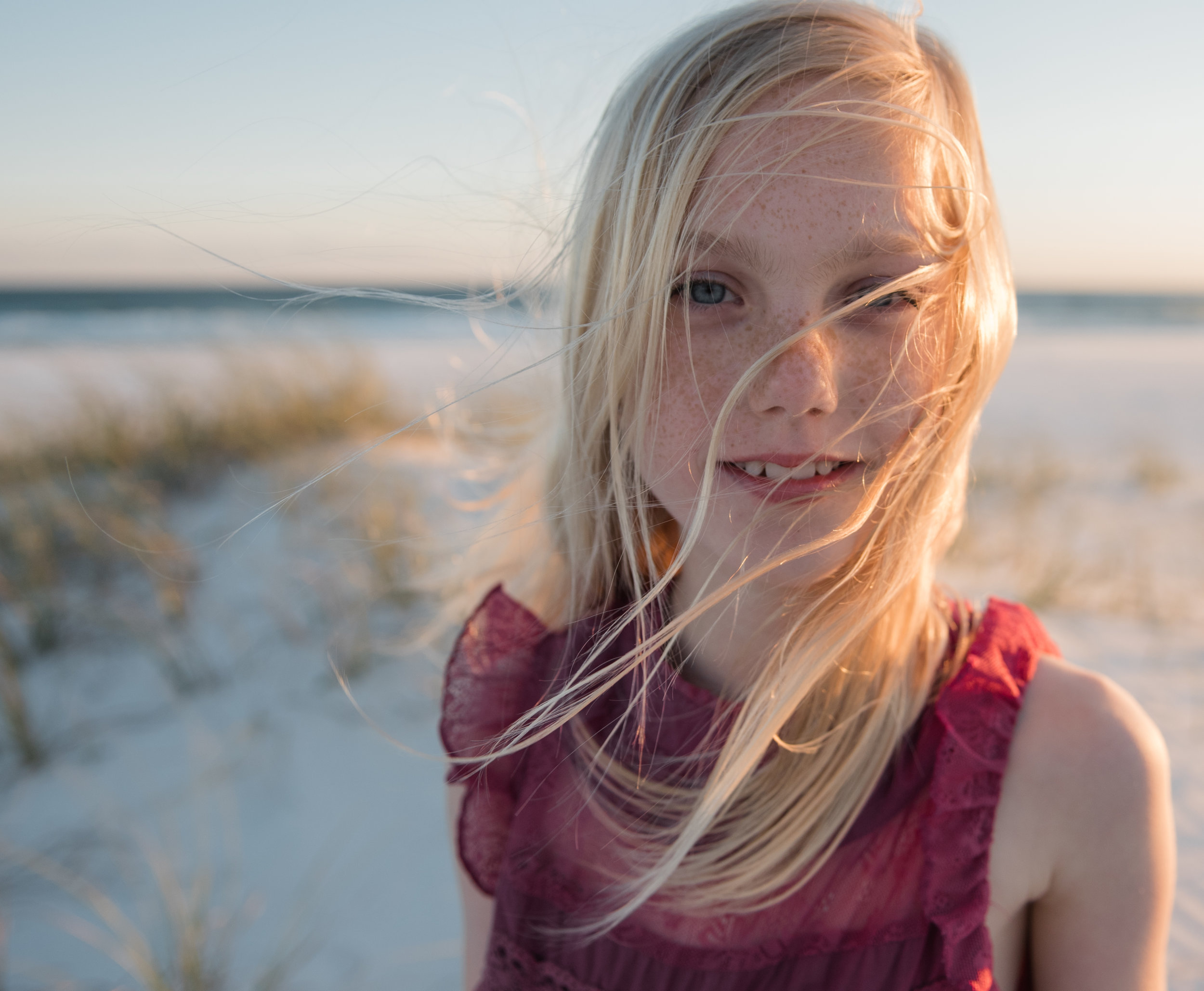 girl with wind in hair-Pensacola child photographer