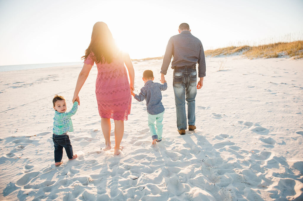 family walking on beach-pensacola family photographer