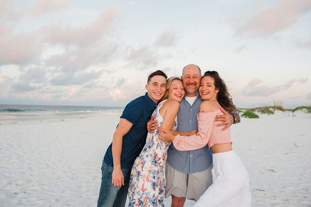 teens with dad on beach-pensacola family photographer