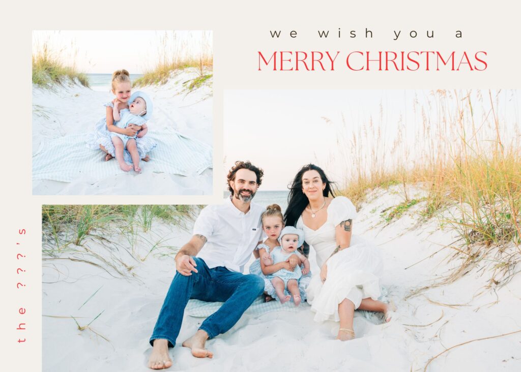 christmas card of family at Pensacola Beach